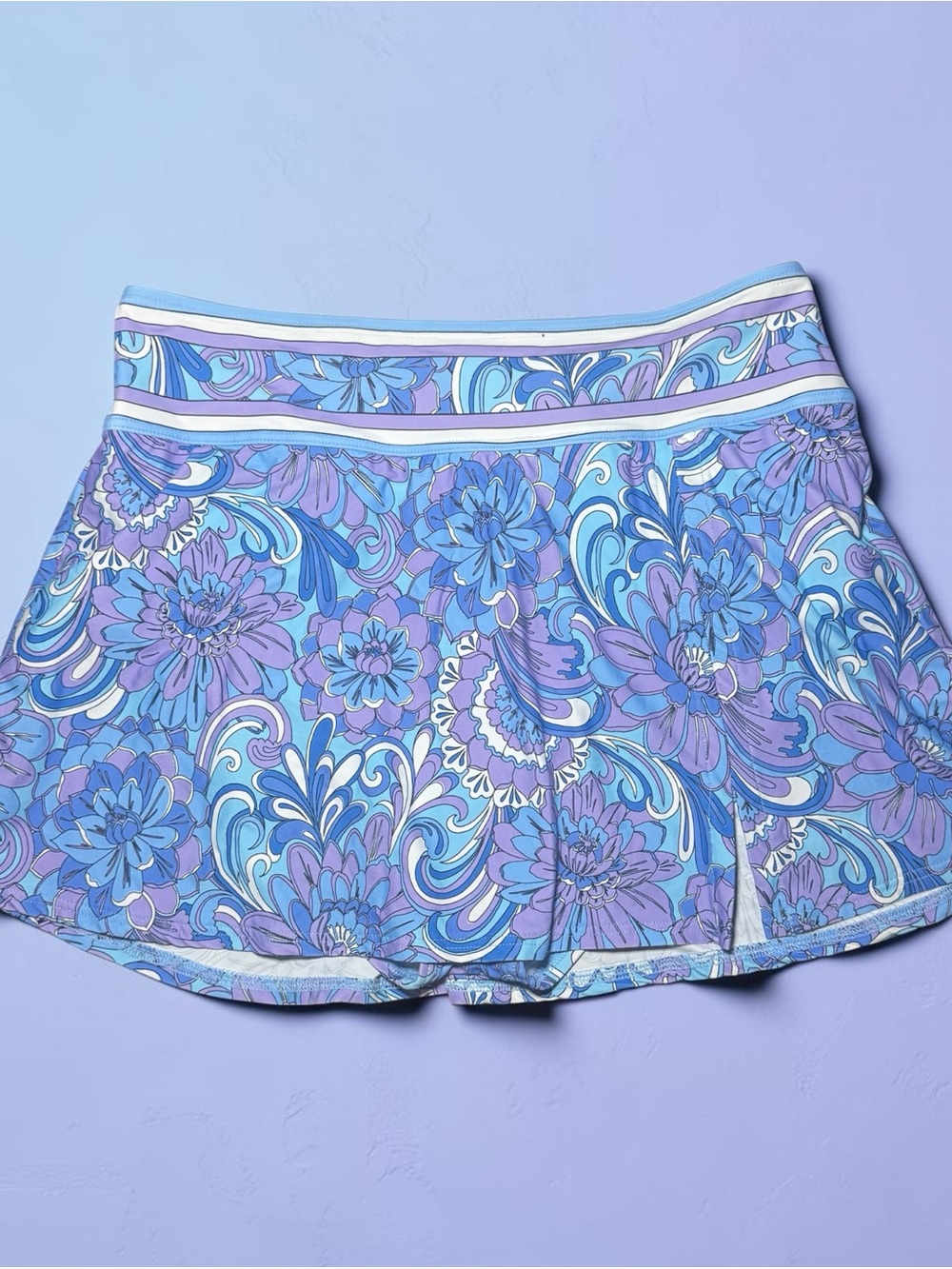Carmen Marc Valvo Blue and Purple Floral swim Skirt